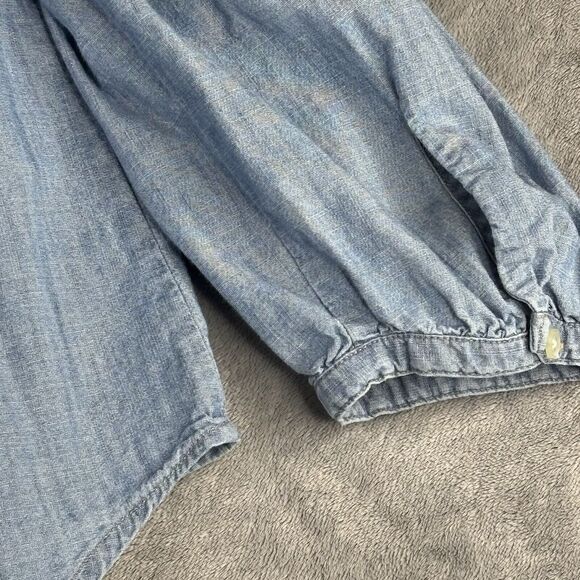 Old Navy Shirt Womens XL Blue Chambray‎ Smocked Long Sleeve Blouse Button Up - Picture 9 of 14